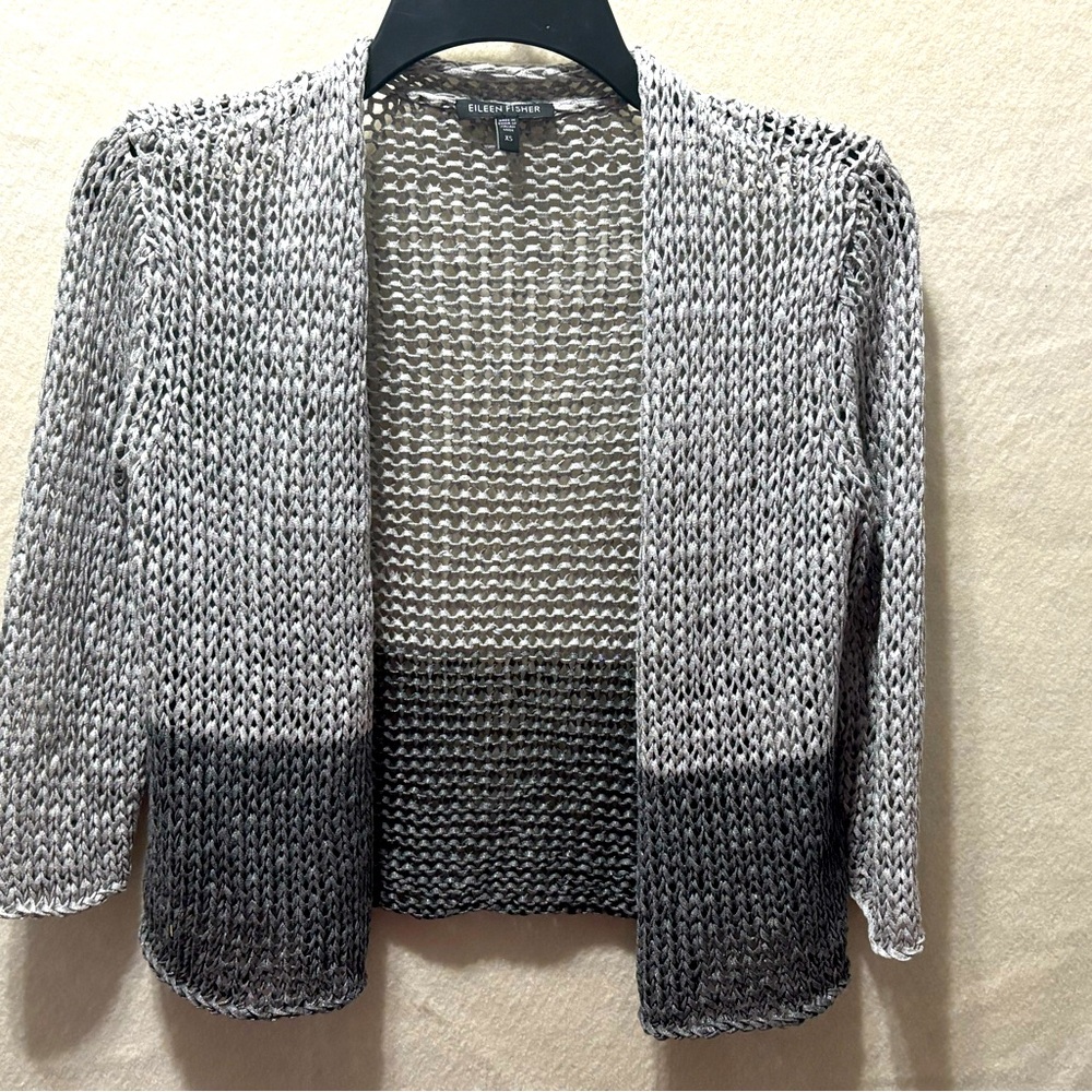 Eileen Fisher X-Small Gray Large Knit Open-Front Cardigan